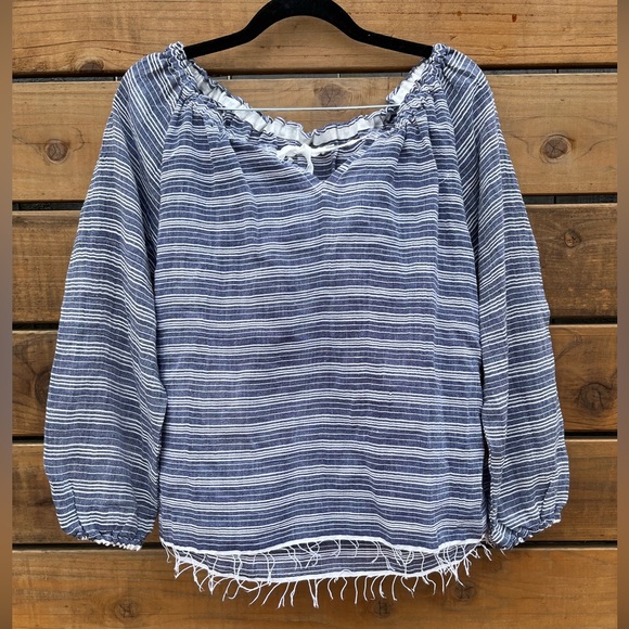 NWT Lemlem Aden peasant style blouse, long sleeve, Mist/navy stripes, XSmall - Picture 1 of 10